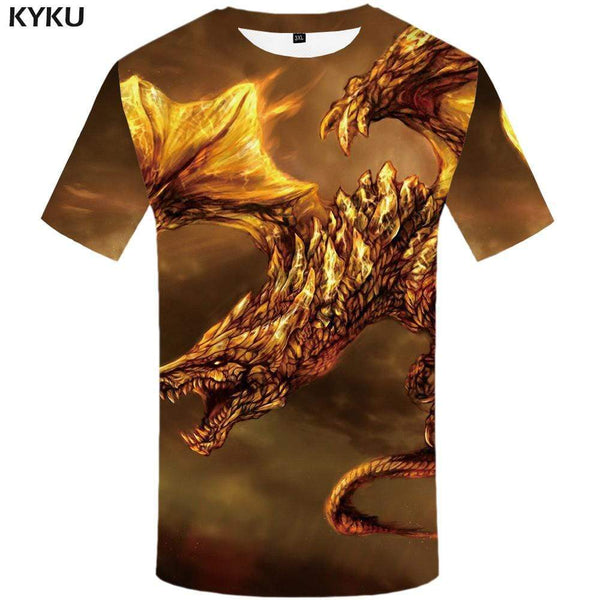 Dragon T shirt Men Animal Tshirts Print Gray T shirts Funny War Tshirt Anime Metal T-shirt 3d Mens Fashion Short Sleeve Unisex - KYKU