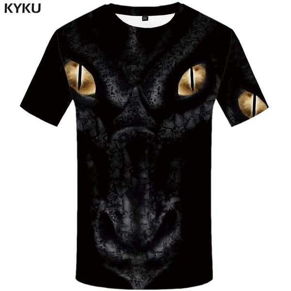Dragon T shirt Men Black T-shirt 3d Animal T shirts Funny Eye Tshirt Anime Gothic Tshirts Print Mens Fashion Casual Unisex - KYKU