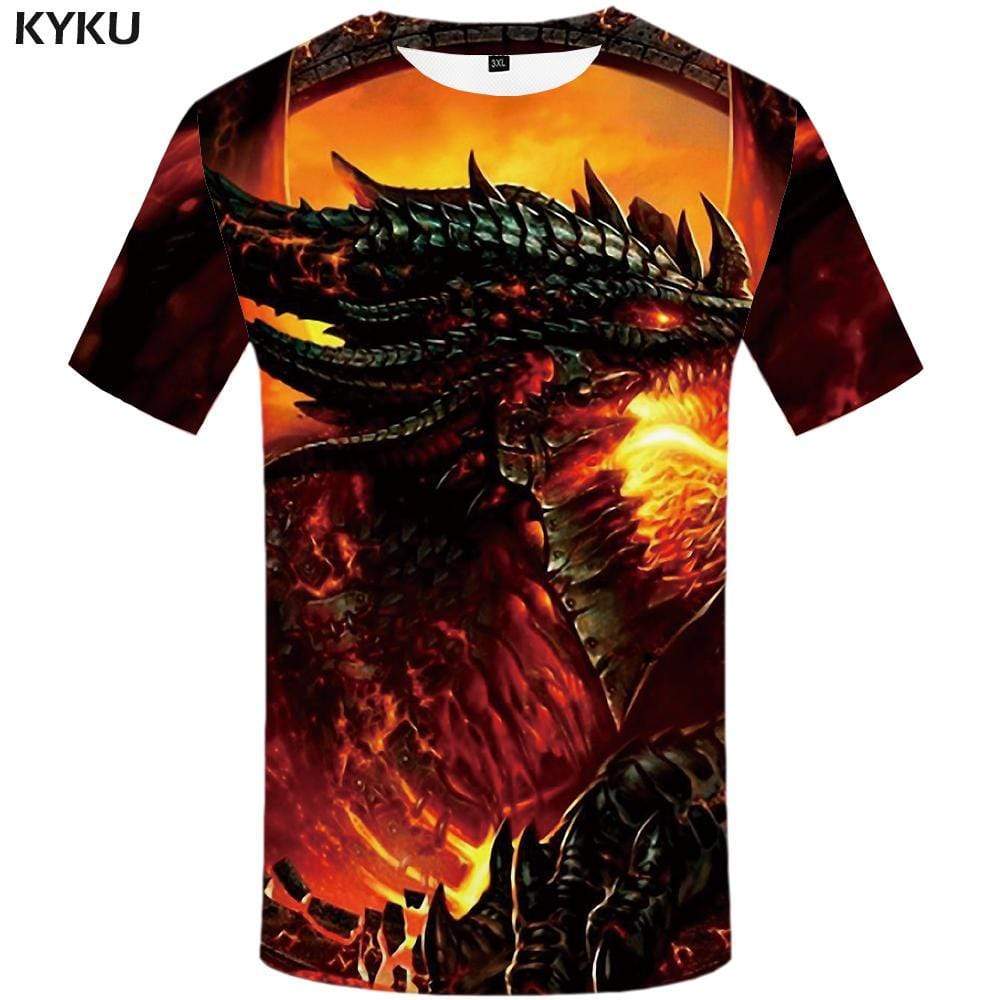 Dragon T shirt Men Metal Tshirt Anime War T-shirt 3d Animal Tshirts Print Flame T shirts Funny Mens Clothing Graphic Unisex - KYKU
