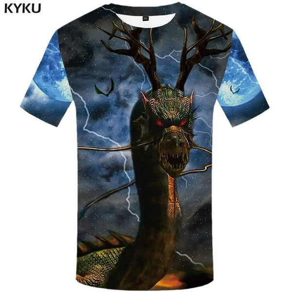 Dragon T-shirts Men Animal T shirts Funny Galaxy Space Tshirt Anime Lightning Tshirts Print Nebula T-shirt 3d Mens Clothing - KYKU