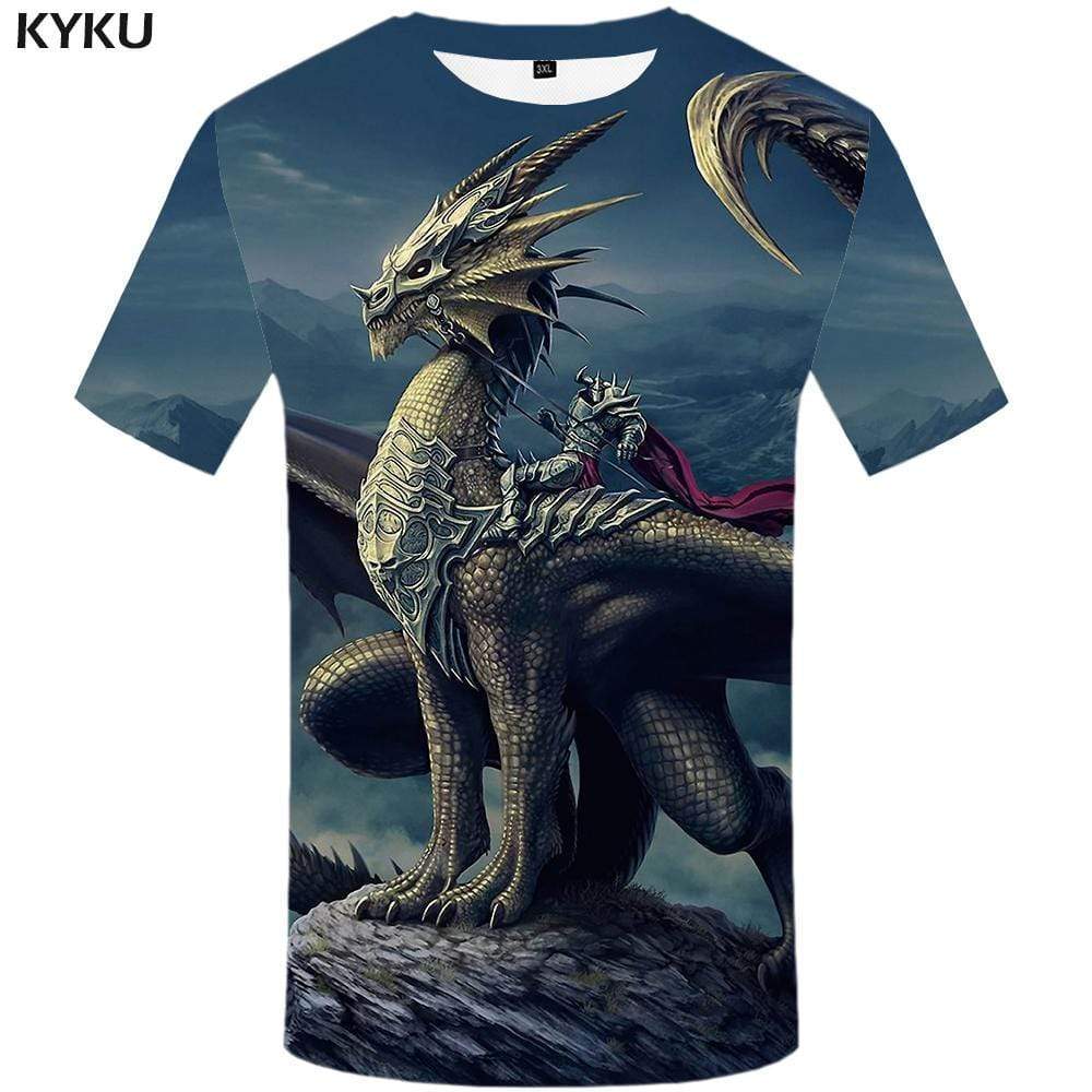 Dragon T-shirts Men Metal Tshirt Anime Animal T shirts Funny Character T-shirt 3d Military Tshirts Print Mens Clothing Graphic - KYKU