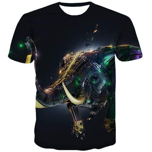 Metal T shirts Men Elephant Tshirts Casual Abstract Tshirts Novelty Hip Hop Tshirt Printed Technology T shirts Funny - KYKU