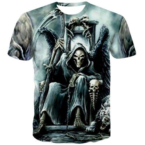 Grim Reaper T-shirt Men Skull Tshirt Anime Metal Tshirts Cool Punk T shirts Funny War Tshirt Printed Short Sleeve Hip hop Mens - KYKU