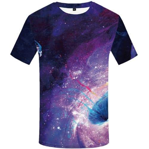 Galaxy Space T-shirt Men Colorful Tshirts Cool Psychedelic T-shirts Graphic Astronaut Tshirts Casual Black Hole Tshirt Printed - KYKU