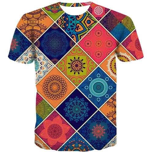 Geometric Flower T shirts Men Colorful Shirt Print Harajuku T-shirts Graphic Vintage Tshirt Anime Short Sleeve Hip hop Unisex - KYKU