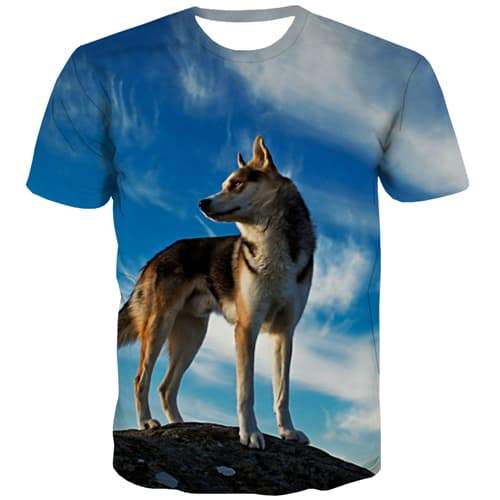 Animal T shirts Men Wolf Tshirt Printed Blue Sky T-shirts 3d Harajuku Tshirts Casual Leisure Tshirts Cool Short Sleeve T shirts - KYKU