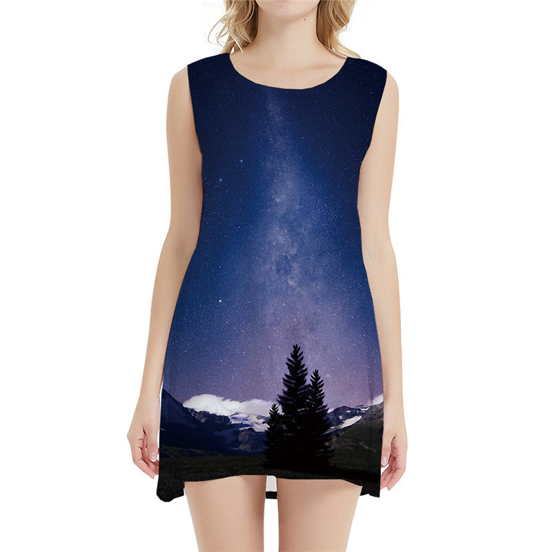 Galaxy Dress Women Mountain Office Tree Boho Nebula 3d Print Harajuku Sundress Womens Clothing Tassel