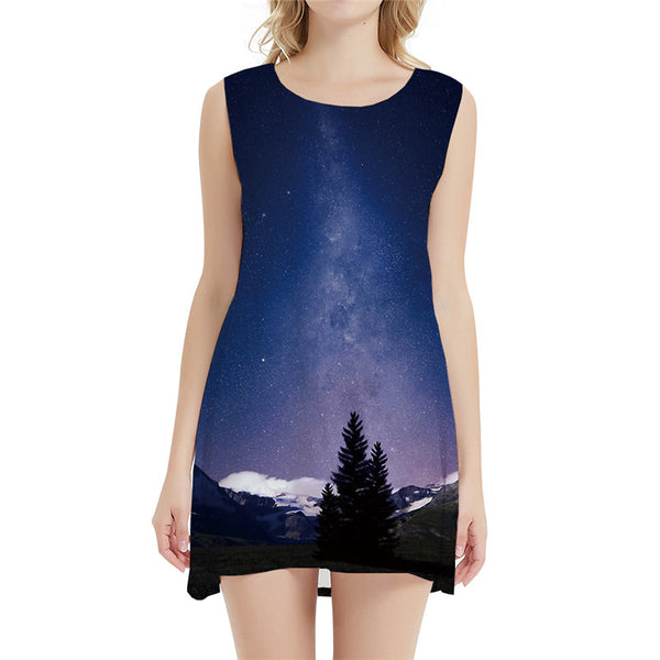 Galaxy Dress Women Mountain Office Tree Boho Nebula 3d Print Harajuku Sundress Womens Clothing Tassel