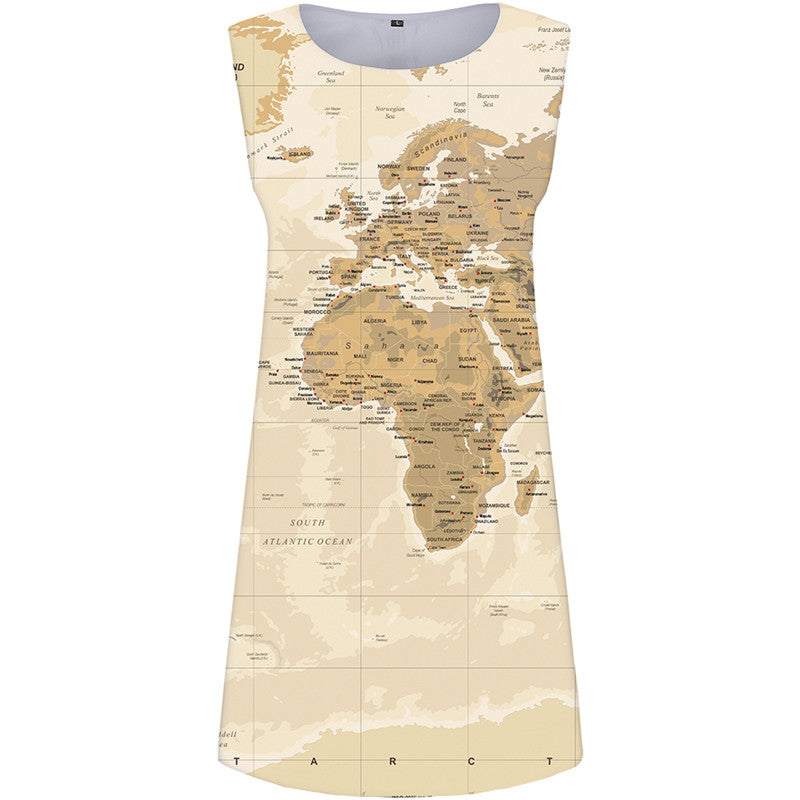 World Map Dress Women Yellow 3d Print Space Party Womens Clothing Tassel