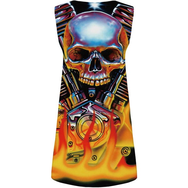 
Skull Dress Women Metal Short Flame Korean Style Mechanical Ladies Dresses Motorcycle Sundress Womens Clothing Casual
                