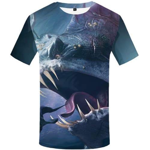 Fish T shirts Men Piranha Shirt Print Animal Tshirts Casual War T-shirts 3d Ocean Tshirt Anime Short Sleeve Fashion Men/women - KYKU