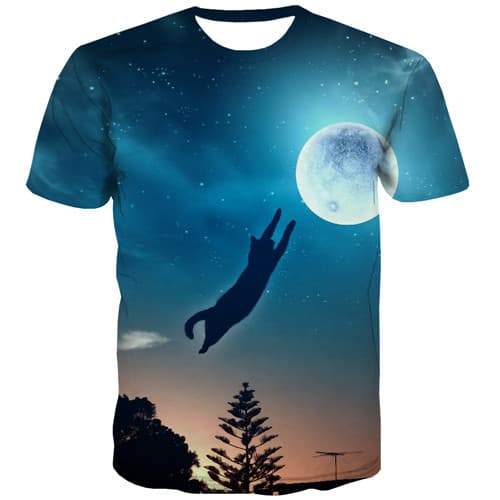 Cat T-shirt Men Animal T shirts Funny Moon Shirt Print Galaxy Tshirts Cool Harajuku Tshirt Printed Short Sleeve T shirts Mens - KYKU