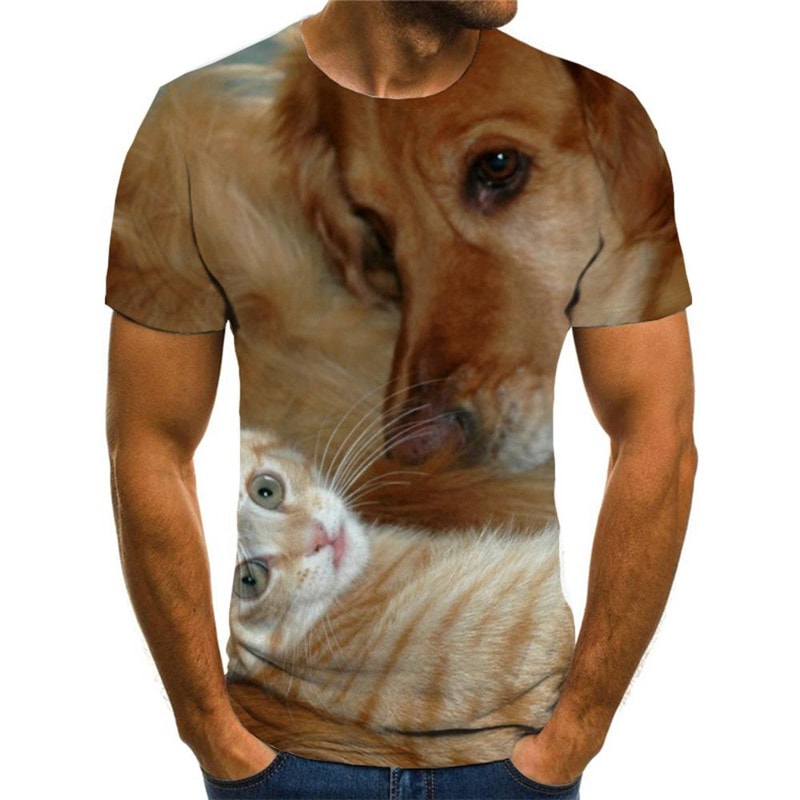 shirt animal docile pets Casual shirt 3D men Cool cat and dog art costume