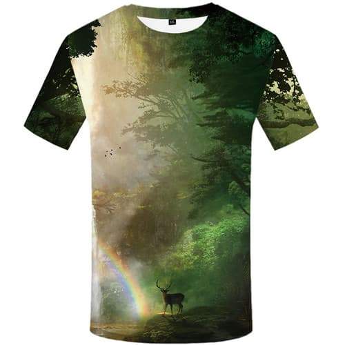 Deer T shirts Men Animal T shirts Funny Rainbow Tshirts Cool Forest Tshirt Printed Harajuku T-shirts 3d Short Sleeve summer - KYKU