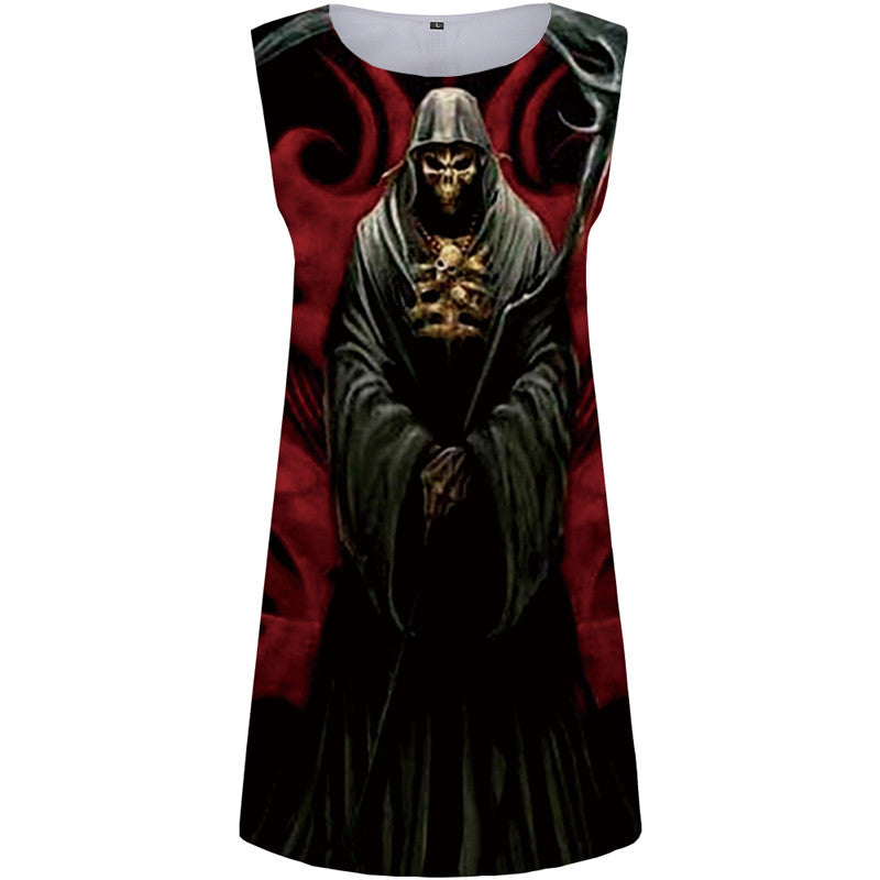 Skull Dress Women Grim Reaper Office Cosplay Vestido Sexy Metal Short Black Korean Style Womens Clothing Casual