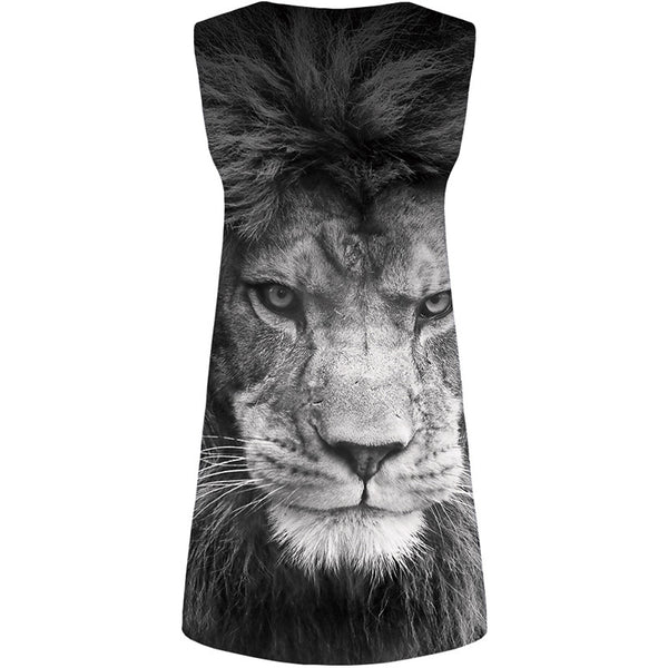 Lion Dress Women Gray Vestido Sexy Animal Bodycon Dress King Halter Sleeveless Gothic Sundress Womens Clothing Plus Size