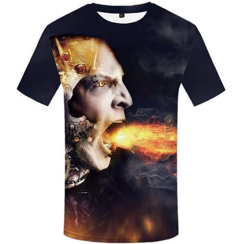 Flame T-shirt Men Skull T-shirts Graphic Metal T-shirts 3d Mechanical Tshirt Printed War T shirts Funny Short Sleeve T shirts - KYKU