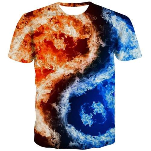 Yin Yang T-shirt Men Flame Tshirt Anime Galaxy Space T shirts Funny Black Tshirts Cool Gothic Tshirts Casual Short Sleeve summer - KYKU