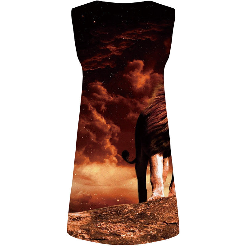 Lion Dress Women Galaxy Space Sundress Mountain Bodycon Dress Animal Vestido Sexy Cloud Halter Sleeveless Womens Clothing Club