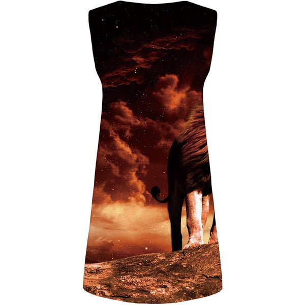 Lion Dress Women Galaxy Space Sundress Mountain Bodycon Dress Animal Vestido Sexy Cloud Halter Sleeveless Womens Clothing Club