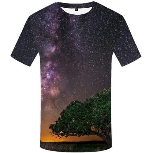 Galaxy Space T-shirt Men Tree Shirt Print Mountain Tshirts Cool Nebula Tshirts Novelty Short Sleeve T shirts Men Tops Slim Rock - KYKU