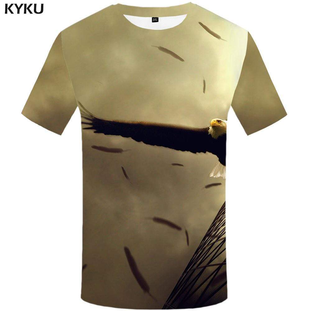 Eagle T-shirts Men Feather T-shirt 3d Animal T shirts Funny Space Tshirt Anime Gray Tshirts Print Mens Clothing Graphic Unisex - KYKU