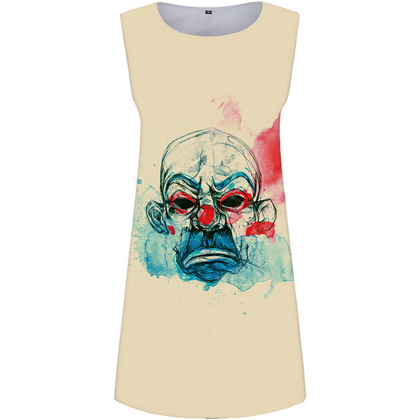 Clown Dress Women Graffiti Sundress Skull Vestido Sexy Ink Halter Sleeveless Colorful 3d Print Womens Clothing Summer