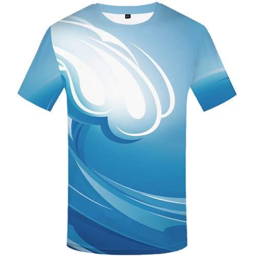 Wave T-shirt Men Cartoon Tshirts Novelty Harajuku Tshirt Printed Blue Shirt Print Short Sleeve Fashion Men New O-neck O-Neck - KYKU