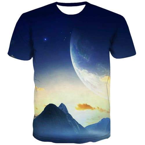 Galaxy T-shirt Men Earth T shirts Funny Mountain Tshirts Novelty Space T-shirts Graphic Harajuku Tshirt Anime Short Sleeve - KYKU