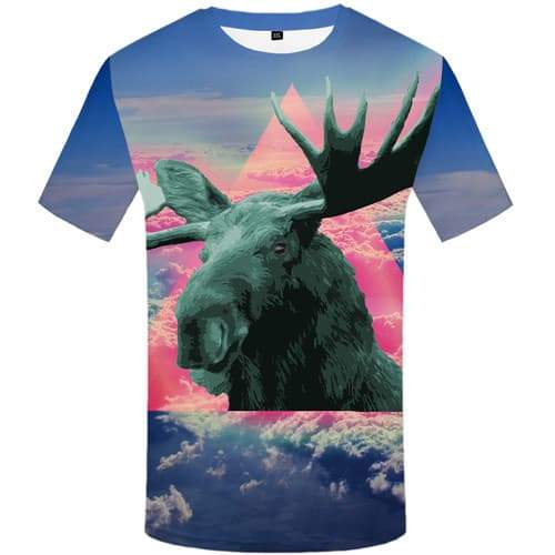 Deer T-shirt Men Animal Tshirts Casual Geometric Flower Tshirts Cool Space Galaxy Shirt Print Abstract T-shirts Graphic - KYKU