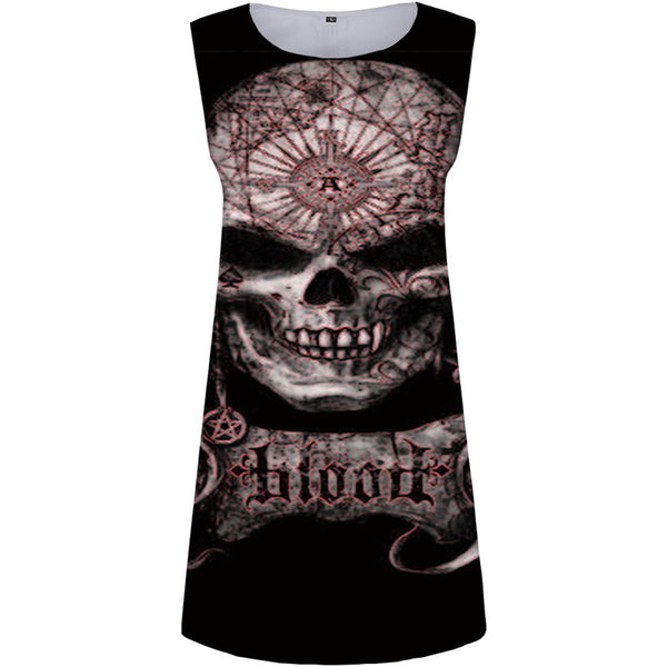 Skull Dress Women Black Beach Geometric Vestido Sexy Punk Office Retro Ladies Dresses Womens Clothing Summer