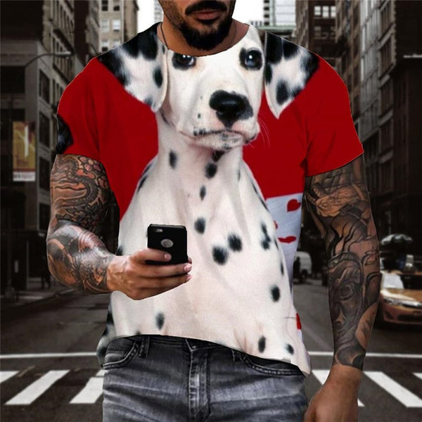 
dog t shirt Puppy Cute animal tee top Casual big Smart dogs art costume men's
                