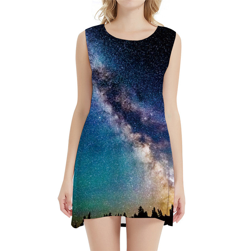 Galaxy Dress Women Nebula Short Forest Sexy Space Beach Colorful Sundress Womens Clothing Tassel
