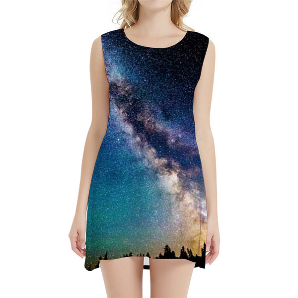 Galaxy Dress Women Nebula Short Forest Sexy Space Beach Colorful Sundress Womens Clothing Tassel