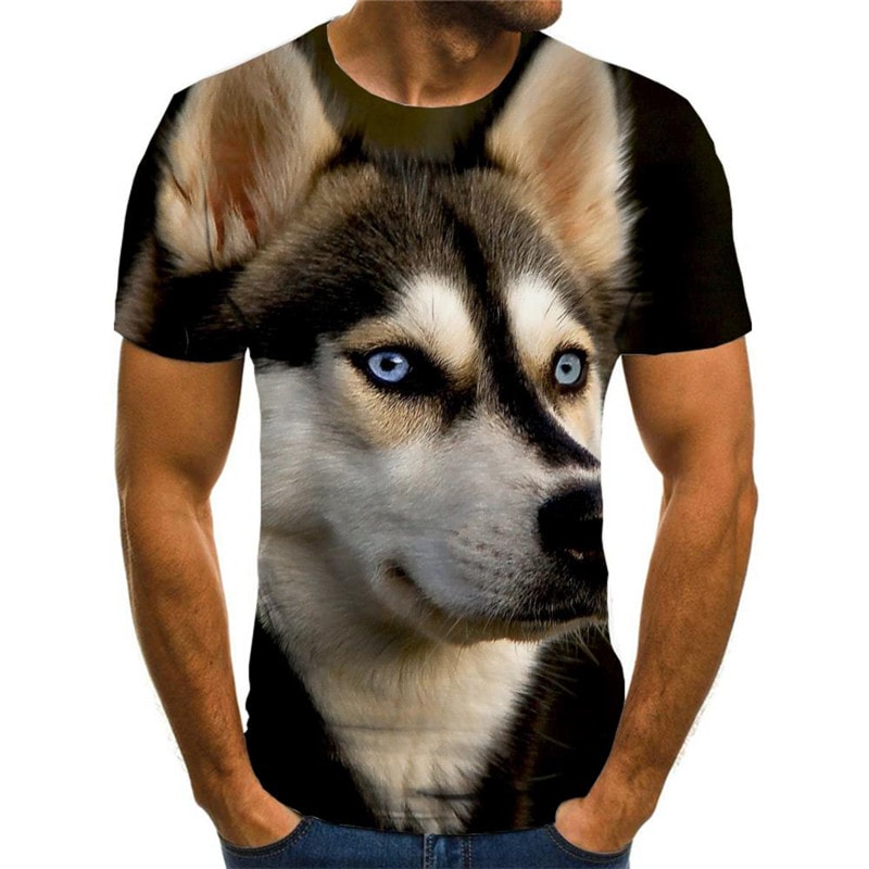 Husky dog t shirt Casual Puppy Cute Pets Casual big Smart Husky dogs art costume men