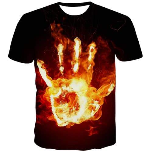Flame T-shirt Men Hand Tshirt Anime Black Tshirts Casual Fire Tshirts Cool Gothic Tshirts Novelty Short Sleeve Punk Rock Unisex - KYKU