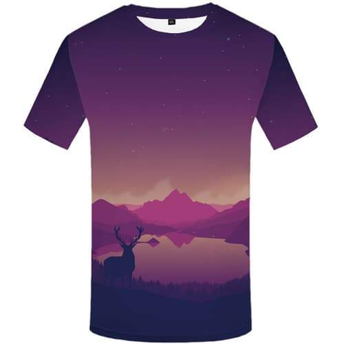 Deer T-shirt Men Animal Tshirts Casual Mountain Tshirts Cool Cartoon Shirt Print Space Galaxy Tshirt Anime Short Sleeve T shirts - KYKU