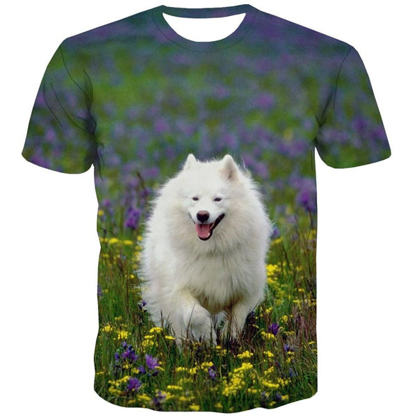 
Little White dog tshirt Puppy Cute Pets top tee Casual man art costume big Smart dogs
                
