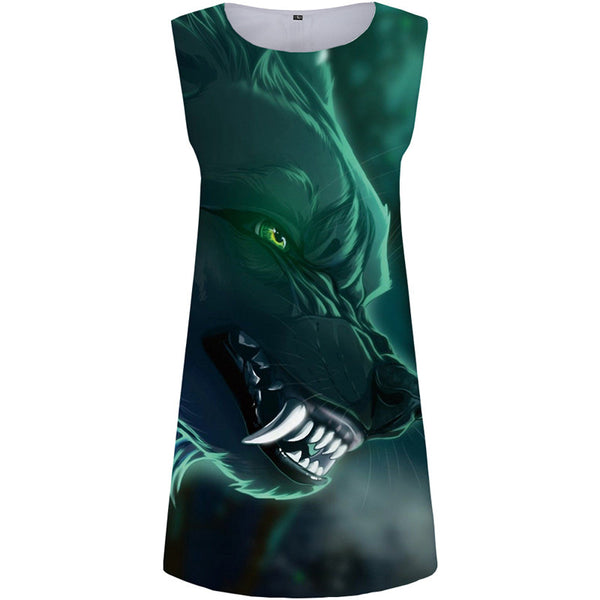 Wolf Dress Women Animal Office Green 3d Print Harajuku Boho Gothic Party Womens Clothing Tassel