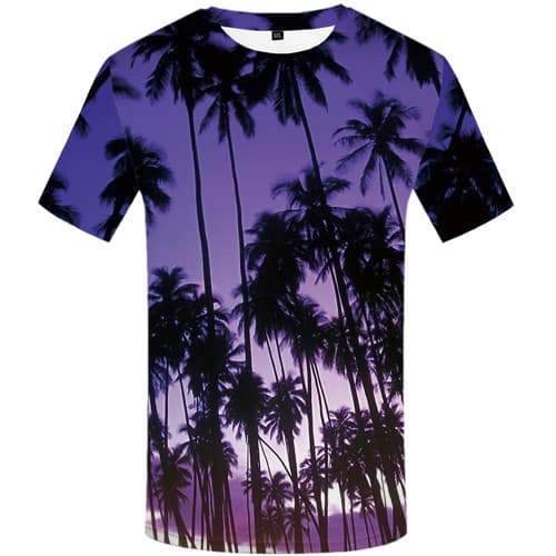 Coconut Tree T-shirt Men Harajuku Tshirt Printed Leaf Tshirt Anime Purple T-shirts Graphic Rock Shirt Print Short Sleeve - KYKU