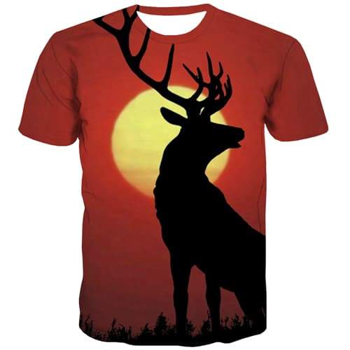 Deer T-shirt Men Animal Tshirt Printed Christmas Tshirt Anime Moon Shirt Print Funny Tshirts Casual Short Sleeve Full Print Men - KYKU