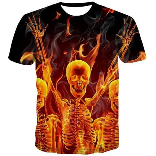Skull T shirts Men Skeleton Shirt Print Flame Tshirts Novelty Punk Tshirt Anime Black Tshirt Printed Short Sleeve Punk Rock - KYKU