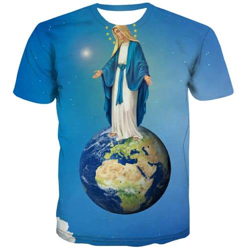 World Globe T shirts Men Space Tshirts Cool Our Lady T-shirts 3d Pentagram Shirt Print Leisure Tshirts Novelty Short Sleeve - KYKU