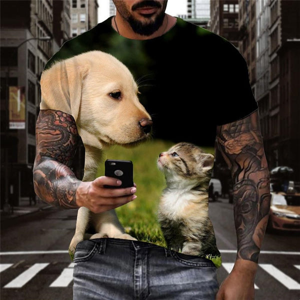 
animal tshirt Funny 3D t shirt docile pets Casual men art costume cat and dog
                