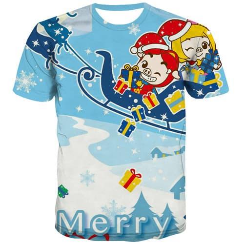 Christmas T-shirt Men Snowflake Tshirt Printed Funny Tshirts Novelty Deer T-shirts Graphic Santa Claus Tshirts Cool Short Sleeve - KYKU