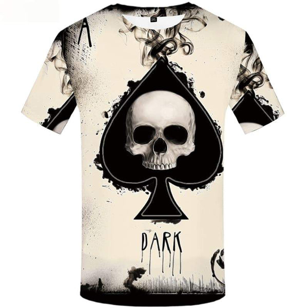 Skull T shirts Men Card Shirt Print White Tshirts Casual Ink T-shirts 3d Short Sleeve Fashion Men New Streetwear Rock