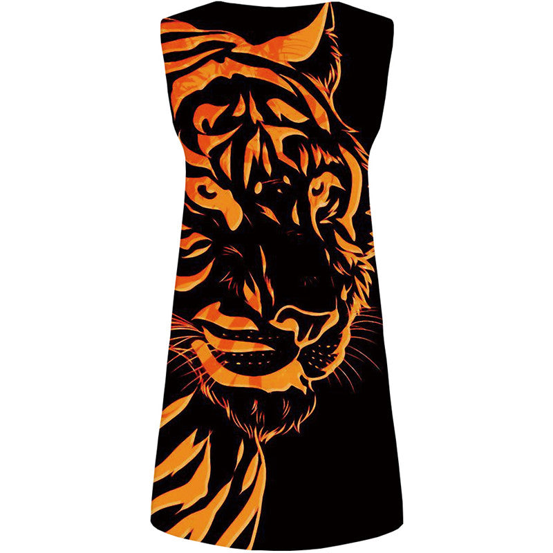 Tiger Dress Women Animal Short Flame Boho Black Office Rock Party Womens Clothing Elegant