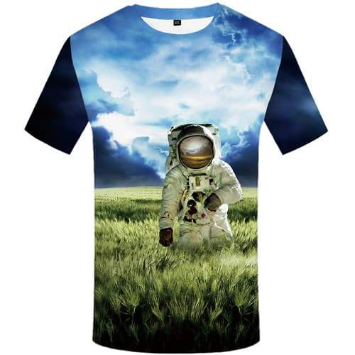 Astronaut T shirts Men Space Tshirt Anime Cloud Tshirts Casual Metal T-shirts Graphic Weed Shirt Print Short Sleeve Full Print - KYKU