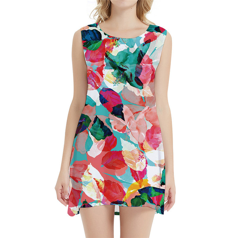 Flower Dress Women Colorful Tank Graffiti Short Art Sexy Vintage Party Womens Clothing Summer