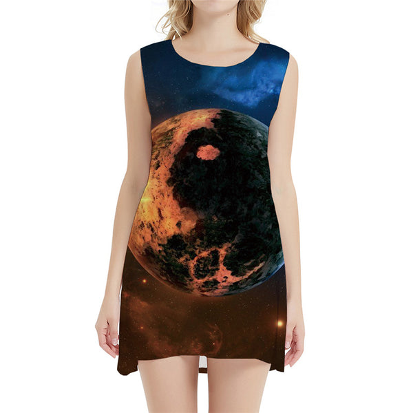 Galaxy Dress Women Moon Short Yin Yang Korean Style Graffiti Boho Gothic Tank Womens Clothing Summer
